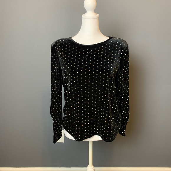 MANGO Embellished Studded Black Velvet Top - Picture 5 of 7